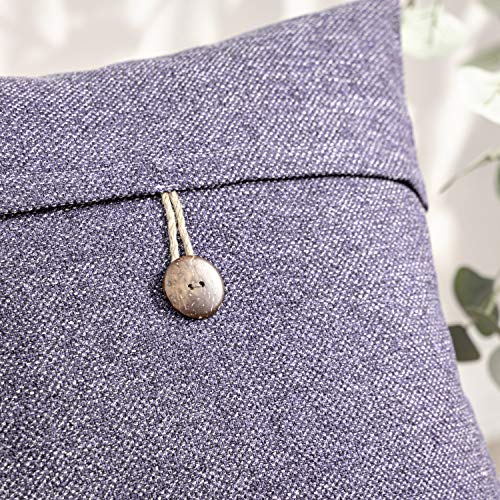 Phantoscope Pack of 2 Farmhouse Throw Pillow Covers Button Vintage Linen Decorative Pillow Cases for Couch Bed and Chair Purple 18 x 18 inches 45 x 45 cm - color: Purple, size: 18" x 18" (Pack of 2)