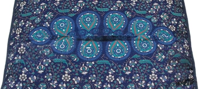 ICC Large Square Floor Pillow Cover Hippie Ottoman Pouf Cover Daybed Cotton Mandala Cushion Cover with Heavy Duty Zipper Seating Ottoman Poufs Dog-Pets Bed (Blue Peacock, 35" Square)