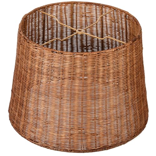 1 Pack Natural Rattan Spider Boho Lamp Shade Handwoven Indonesian Rattan, Large Wicker Woven Lampshade for Table & Floor, Boho Decor (13" Top × 16" Bottom × 11" Slant,Frustum Shape) - size: 13" Top × 16" Bottom × 11" Slant