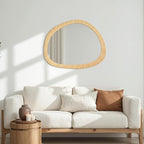 Rattan Mirror for Wall,31.5'' x 25.2" Wooden Framed Farmhouse Boho Wicker Coastal Irregular Vanity Mirror for Bathroom Living Room Entryway