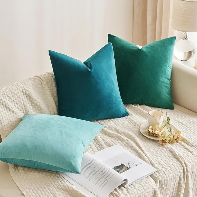 MIULEE 24x24 Inch Euro Sham Velvet Pillow Covers, Set of 2 Large Square Decorative Pillows -Teal Super Soft for King Bed, Sofa, Couch, Accent Chairs with Hidden Zipper