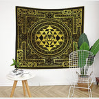 SHRAPHY Golden Sri Yantra Tapestry 60x60 Inches Mandala Sacred Geometry Decor Tapestry Yoga Meditation Spiritual Tapestries for Room Bedroom GTHYUH566