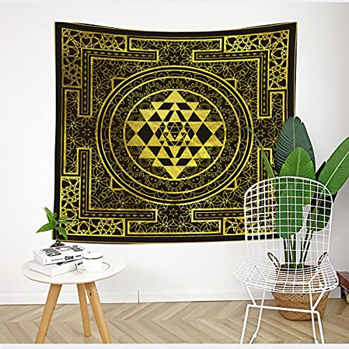 SHRAPHY Golden Sri Yantra Tapestry 60x60 Inches Mandala Sacred Geometry Decor Tapestry Yoga Meditation Spiritual Tapestries for Room Bedroom GTHYUH566