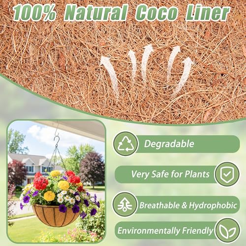 2 Pack 12 Inch Hanging Baskets for Plants Outdoor Metal Hanging Planters Round Hanging Flower Pots with Coco Coir Liner Plant Holder for Outdoor Patio Garden Balcony Decor - Watermelon - color: Watermelon