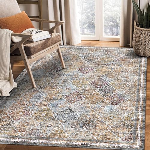 YARNSCAPE 3' x 5 ' Washable Area Rug - Low Pile Soft Vintage Indoor Rug for Living, Dining or Bedroom - Lightweight Carpet with Non-Slip Backing - Foldable for Easy Placement, Multi - color: Trellis-multi, size: 3' x 5' (Rectangular)