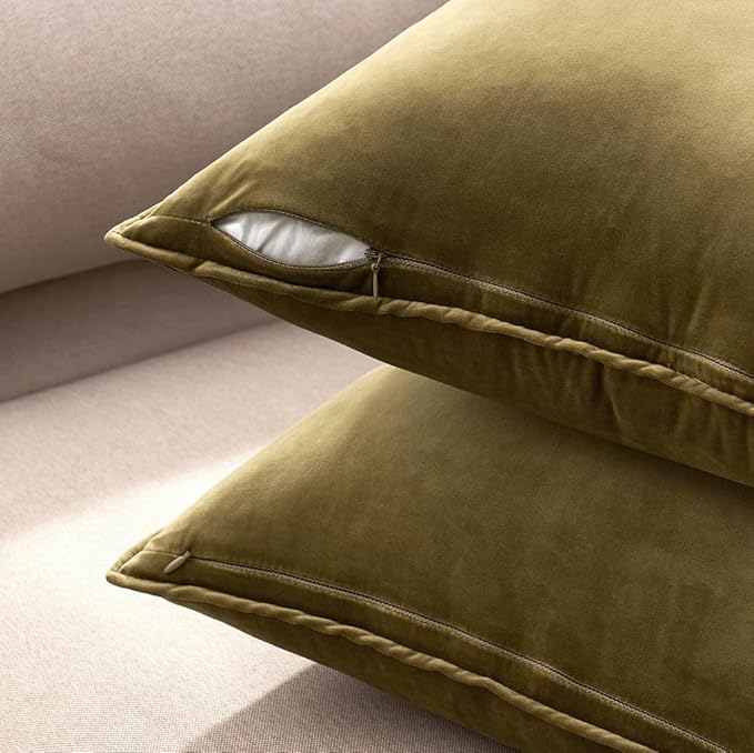 MIULEE Olive Green Velvet Throw Pillow Covers 18x18 Soft Decorative Solid Square Cushion Cases Pack of 2 Modern Luxury Home Decor for Couch, Sofa, Bedroom