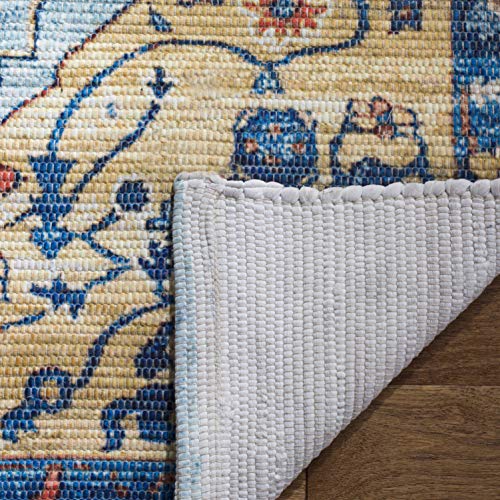 SAFAVIEH Saffron Collection Accent Rug - 3' x 5', Turquoise & Navy, Handmade Boho Chic Distressed Cotton, Ideal for High Traffic Areas in Entryway, Living Room, Bedroom (SFN540K) - size: 3' x 5' (Rectangular)
