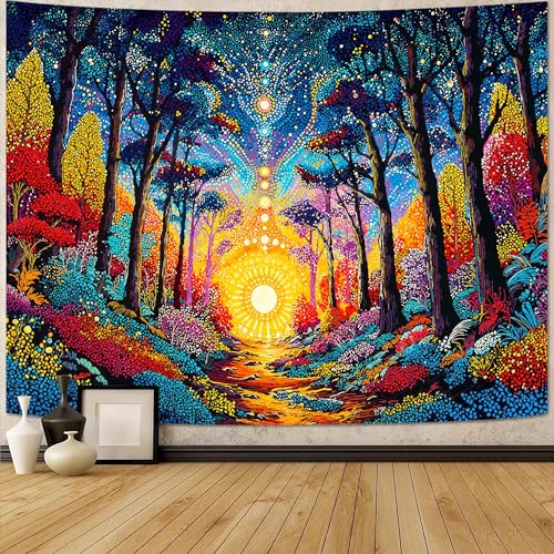 Lunerfex Colorful Woodland Path Wall Tapestry, Trippy Forest Stream Tapestries for Home Decor, Mystical Tapestry 60x44 Inch - color: Multi Pastel, size: 60"L x 44"W
