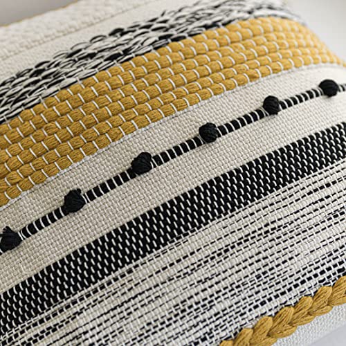 BlissBlush Boho Decorative Throw Pillow Cover 22x22 Square Yellow Mustard Accent Pillowcase Tassels Farmhouse Cushion for Couch Sofa Bedroom Living Room Home Décor Cover ONLY (Pack of 1) - color: Mustard, size: 22" x 22" (Pack of 1)