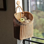Woven Hanging Wicker Basket for Door, Handmade Rattan Hanging Wall Baskets for Garden Farmhouse Home