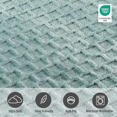 Velvet Plush Jacquard Tile Throw Blanket for Couch - Buttery Soft, Cozy Throw, for Women (Aqua, 50" x 60") - color: Aqua