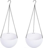 Hanging Basket Plastic Flower Pot Round Resin Garden Hanging Planter for Indoor Outdoor Plants 2 Pack White