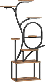 Plant Stand Indoor with Grow Lights - 60" Tall Plant Shelf, Indoor Plant Lighting Stands, 8 Tiered Flower Holder, S-Shaped Decorative Rack for Living Room, Rustic Brown and Black PSHR170E01