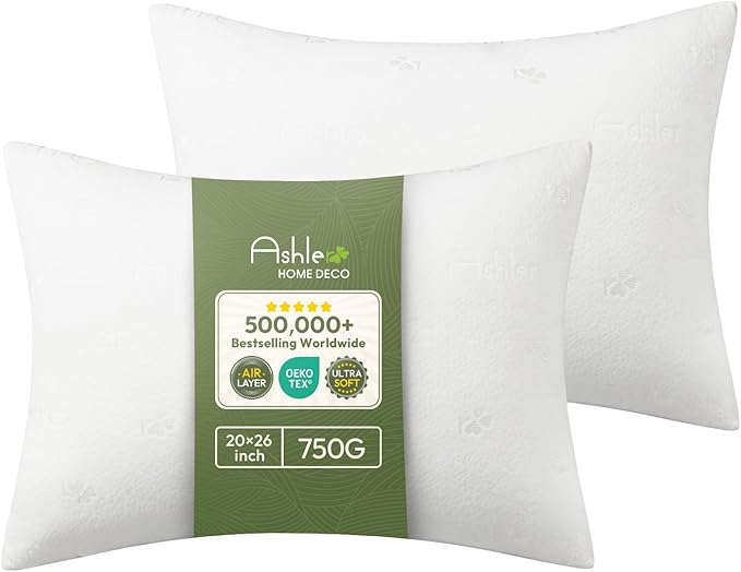 Ashler Throw Pillow Inserts- 20x26 Pillow Inserts with Air Layer, Premium Bed and Couch Pillows - Indoor Decorative Throw Pillow, Lumbar Cushion Sham Stuffer, Pack of 2, White