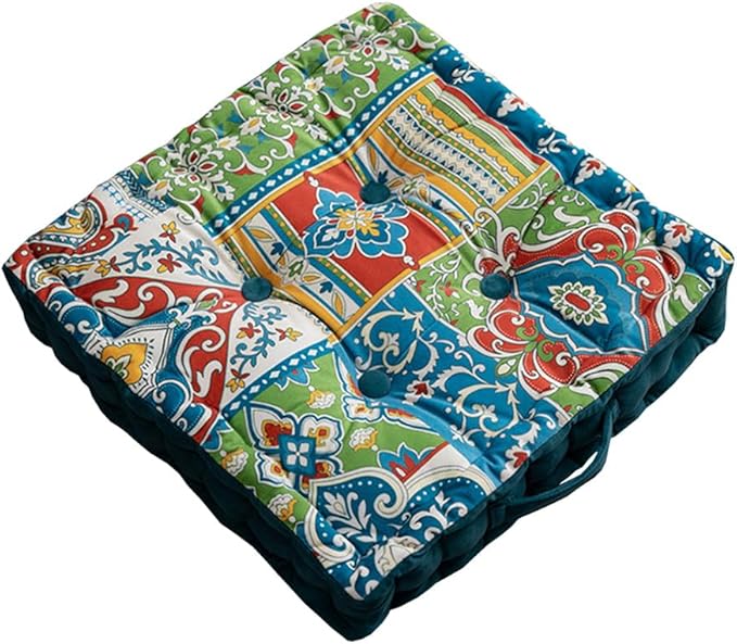 LINGXIYA Floor Pillow,Meditation Pillow for Floor,Bohemmia Style Yoga Cushion Floor Pad for Home Bay Window Party Garden Decoration,15.7"x15.7"x3.5",Green