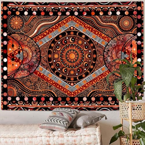 Rexful Orange Sun and Moon Tapestry Indie Hippie Bohemian Mandala Celestial Wall Hanging Aesthetic Tapestry for Bedroom Living Room Dorm (Red 1, 80''×60'') - color: Red 1, size: 80''×60''