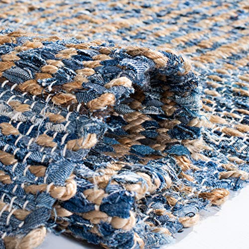 SAFAVIEH Cape Cod Collection Runner Rug - 2'3" x 18', Natural & Blue, Handmade Flat Weave Coastal Braided Jute, Ideal for High Traffic Areas in Living Room, Bedroom (CAP353A) - size: 2'3" x 18' (Runner)