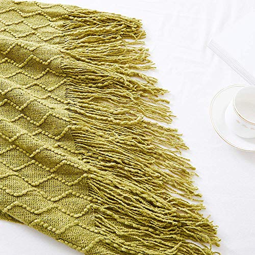 BOURINA Olive Green Throw Blanket 50x60 Inches Throw Textured Solid Soft Sofa Couch Decorative Knit Blanket - color: Olive Green, size: 50"x60"