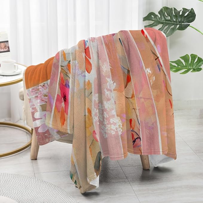 Orange Boho Sun Throw Blanket 70Wx80H Inch Bohemian Minimalist Art Boys Girls Abstract Colorful Flower Aesthetic Blankets Warm Fuzzy Throw Blanket for Sofa Bed Throws Birthday Presents