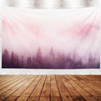 EMMTEEY Misty Forest in Pink Mist at Sunup Wall Tapestry - 60X40 Hanging Wall Art for Bedroom Living Room