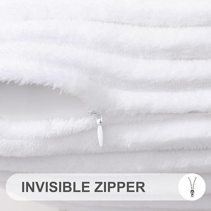 Simmore Decorative Spring Throw Pillow Covers 12x20 Set of 2, Soft Natural Plush Flannel Double-Sided Fluffy Lumbar Pillow Covers for Couch Sofa Living Room, White