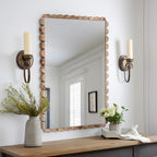 Wavy Mirror Solid Wood,22x30 Boho Bathroom Wooden Natural Farmhouse Scalloped Irregular Country Mirror for Living Room,Bedroom,Entryway