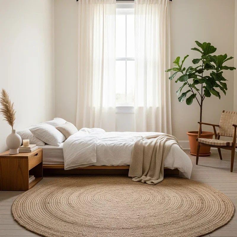 FRELISH DECOR Handwoven Jute Area Rug - 10 feet Round - Natural Yarn - Rustic Vintage Beige Braided Reversible Rug - Eco Friendly Rugs for Bedroom - Kitchen - Living Room - Farmhouse (10' Round) - color: Natural, size: 10' (Round)