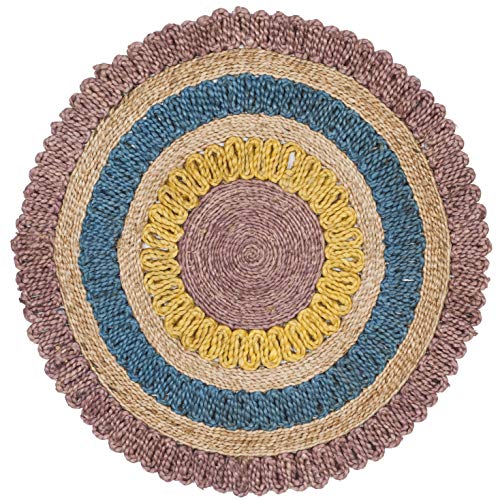 SAFAVIEH Natural Fiber Round Collection 3' Round Lavender / Multi NF201A Handmade Boho Charm Farmhouse Jute Area Rug - color: Lavender/Multi, size: 3' (Round)