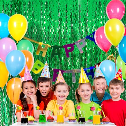 Green Tinsel Foil Fringe Curtains Wavy Backdrop for Party Sparkle Metallic Wavy Streamers Photo Booth Props for Birthday Dinosaur Animal St Patrick's Day Football Christmas Party Decorations - color: Green, size: 2 Pack