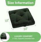 Floor Pillow, 22x22 Tufted Floor Cushion for Adults, Square Large Meditation Cushion Pillow, Green Corduroy Sitting with Handle, Yoga Seating for Tatami, 1Pack