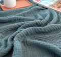 KyraHome 100% Cotton 104"x90" King Size Cotton Blankets for Adults, Kids, Couch, Plant Dyed Pre-Washed Breathable Lightweight Gauze Muslin Bed Blanket, All Season, Slate Blue