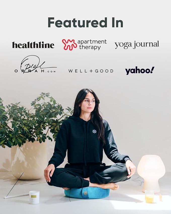Mindful Modern Velvet Meditation Cushion | Luxe Zafu Yoga Floor Pillow Seat | Posture Support | Buckwheat Hull Filled | Large Round Cushion with Removable Washable Cover + Carry Handle