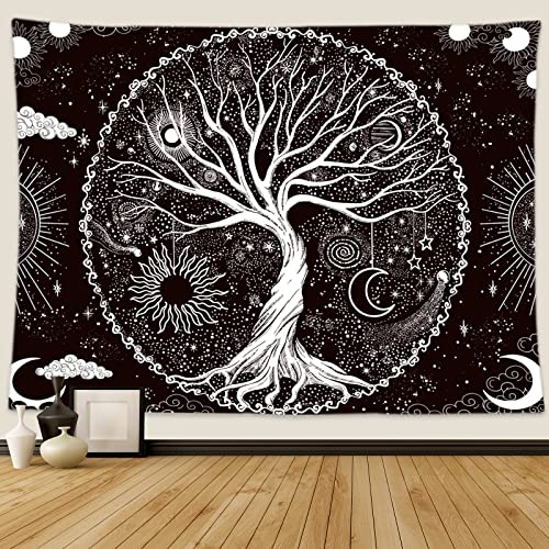 Wonrizon Tree of Life Tapestry,Black and White Galaxy Space Tapestries Aesthetic Psychedelic Wall Hanging decor for Living Room Bedroom (30" x 40") - size: 40"L x 30"W