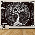 Wonrizon Tree of Life Tapestry,Black and White Galaxy Space Tapestries Aesthetic Psychedelic Wall Hanging decor for Living Room Bedroom (59.1" x 59.1") - size: 59.1"L x 59.1"W