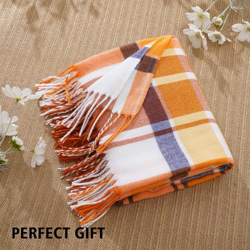 BATTILO HOME Fall Plaid Throw Blanket for Couch Bed, Decorative Orange Fall Blankets, Buffalo Checkered Plaid Blankets and Throws Farmhouse Style for Home Fall Decor 50"x60" - color: Harvest Rust Plaid