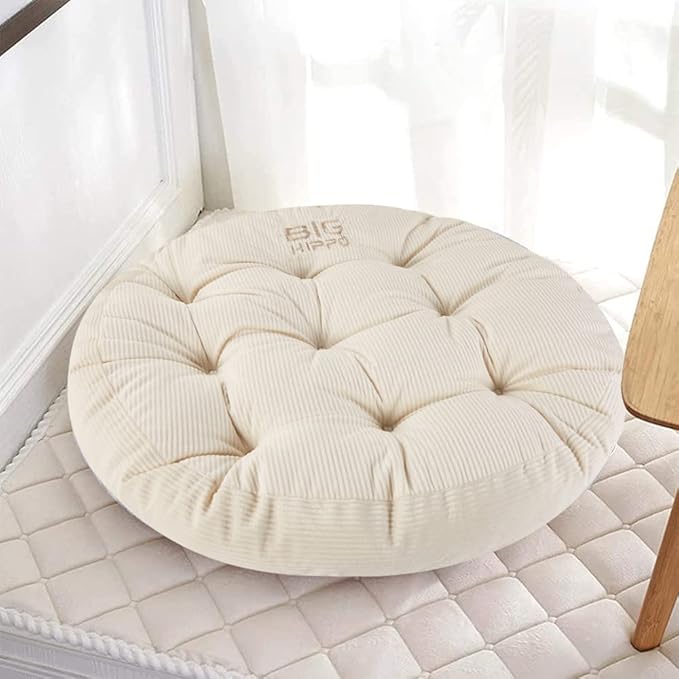 Big Hippo Floor Pillow Cushion, 22 Inch Round Seat Cushions Thick Meditation Cushion for Yoga Living Room Sofa Balcony Indoor & Outdoor (Beige)