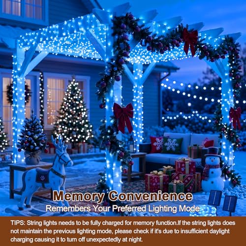 Solar String Lights 2 Pack Total 66FT 200LED Solar Fairy Lights Outdoor Waterproof 8 Lighting Modes Twinkle Lights for Patio, Garden Yard Party Wedding Tree Christmas Halloween Decoration, Blue - color: Blue