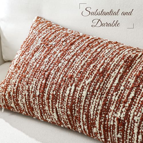 Artscope Lumbar Throw Pillow Cover 14x36 Super Thick Body Pillow Cover Decorative Boucle Textured Morden Neutral Accent Italian Style Pillowcase for Bedroom Living Room Couch Sofa Home Décor-Rust - color: Rust, size: 36" x 14" (Pack of 1)