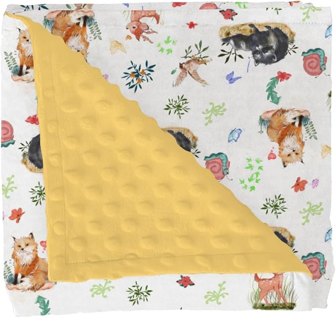 Spring Animals Baby Blankets for Girl Boy Raccoon Fox Deer Bird Snails Floral Leaves Soft Mink Dotted Backing Double Layer Swaddle Blanket for Toddler Nursery Forest Animal Bed Blanket 30x40