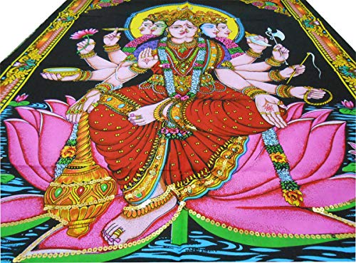 Goddess Gayatri sequins Cotton Batik Wall Hanging Painting : Size 43"x30" Inches - color: Gayatri