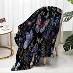 Celestial Witch Garden Throw Blankets Butterfly Moon Flower Fleece Throw Blanket,Dark Botanical Floral Plant Boho Cozy Decor Nap Blankets for Sofa Bed Couch Chair or Dorm Throws 60"x80"