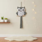 ACEDSGN Macrame Owl Wall Hanging Boho Dream Catcher, Handmade Tapestry Fiber Art Wall Decor for Nursery Bedroom Living Room, Sustainable Gift for Owl Lovers & Nature Fans - Light Gray