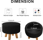 Black Storage Ottoman, Small Foot Stool Ottoman with Storage, Boucle Sherpa Foot Rest for Couch, Round Footstools with Soft Seat, Sturdy Wood Legs Stool for Living Room, Hallway, Desk