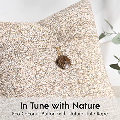 Phantoscope Pack of 2 Farmhouse Throw Pillow Covers Button Vintage Linen Decorative Pillow Cases for Couch Bed and Chair Beige, 18 x 18 inches 45 x 45 cm - color: Beige, size: 18" x 18" (Pack of 2)