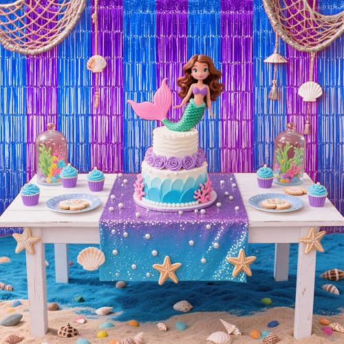 TONIFUL 2Pcs Blue Purple Door Streamers,Green Photo Booth Backdrop,Metallic Streamers Green Foil Fringe Curtains for Birthday,Christmas,New Year,St. Patrick's Day Party Streamers Decor - color: Blue Purple