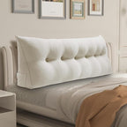 WOWMAX Headboard Pillow Triangular Bed Wedge Pillow for Headboard Large Bolster Pillow for Bed with Removable Cover, 80% Cotton & 20% Linen Blend, Pure White