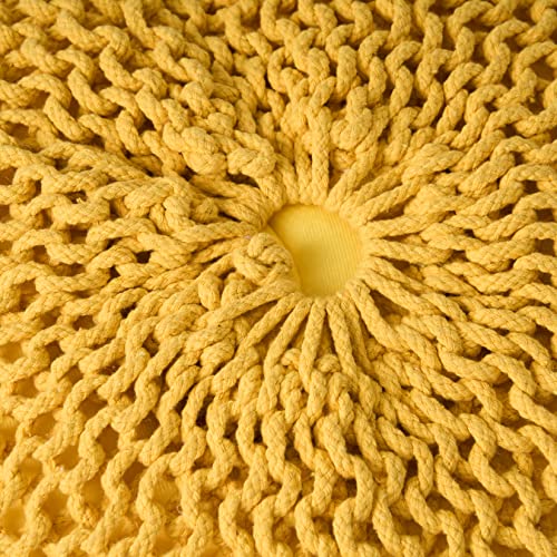 Round Boho Pouf Ottoman - Cable Knitted Cord Boho Pouffe - Stuffed Poof Accent Beanbag Footrest for Living Room - Nursery - Bedroom - Covered Patio - Study Nook (20"x20"x13") (Yellow-1) - color: Yellow-1