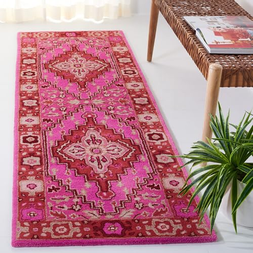 SAFAVIEH Bellagio Collection 2'3" x 7' Red / Pink BLG545B Handmade Medallion Premium Wool Runner Rug - color: Red/Pink, size: 2'3" x 7' (Runner)