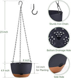Set of 2 Hanging Planters for Indoor Outdoor Plants, 8 Inch Self-Watering Hanging Flower Pots with Drainage Hole & Removable Water-Storage Tray (Hooks)