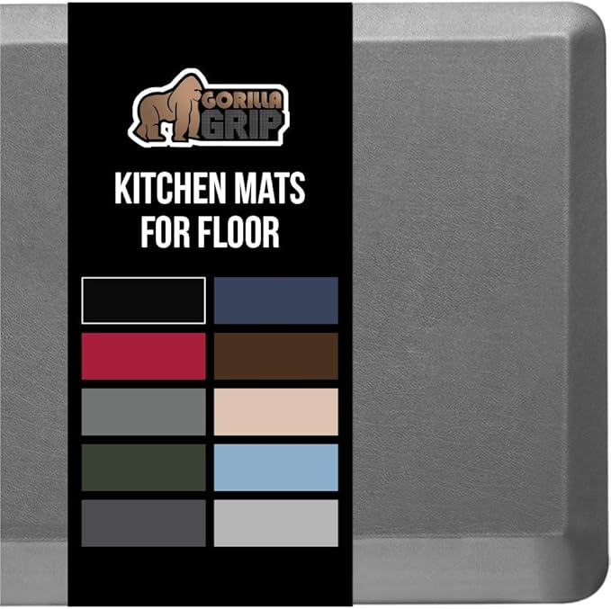 GORILLA GRIP Comfortable Cushioned Kitchen Mats for Floor, 70x24, Waterproof and Stain Resistant Soft Top, 3/4 Inch Thick Ergonomic Standing Desk Anti Fatigue Mat, Foam Supports Ankles and Feet, Grey